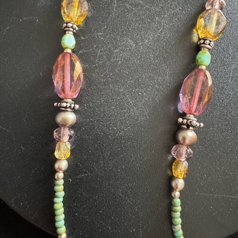 Bohemian Turquoise, Sterling, and Aurora Borealis Beaded Necklace - Picture 8 of 8